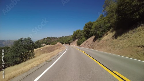 Kings Canyon Scenic Byway West Section 02 Eastbound Multi Camera Rear View Entrance Sign Driving Plate Sierra Nevada Mts California USA