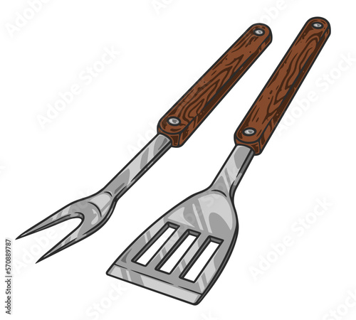 Kitchen spatula and fork colorful