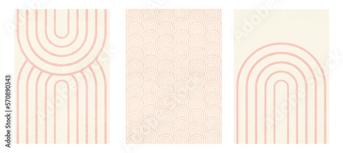 Soft pink invitation cards with beautiful rainbow pattern. Vector illustration