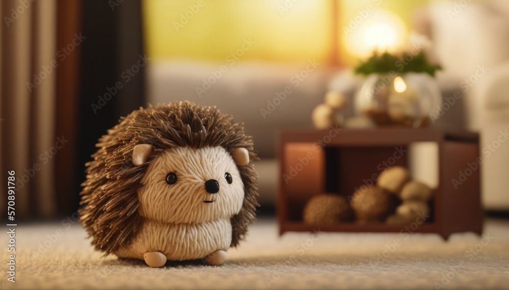 Hedgehog pulls doll cute with blurry background Made With Generative AI