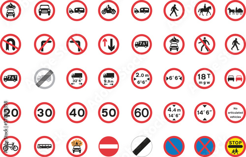 A vector collection of circular road traffic signs