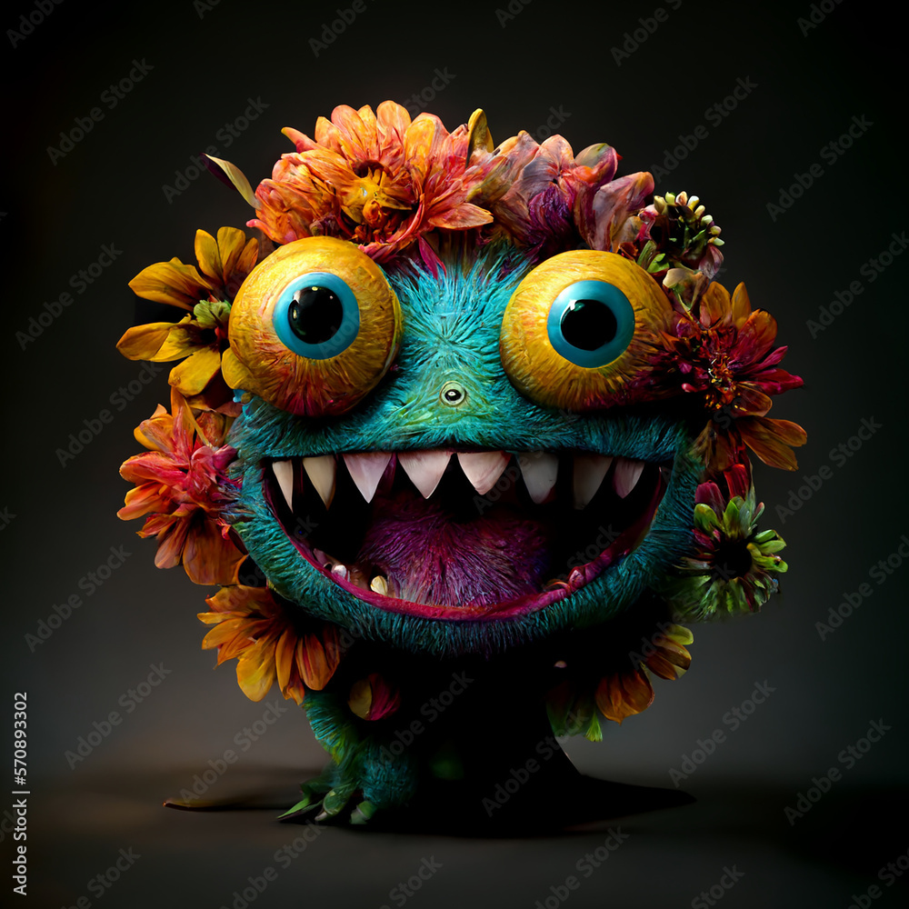 colorful monster flower smile sharp tooth