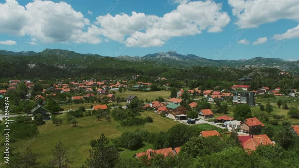 Cetine town in mountains, Montenegro, panorama 4k Cetine town in mountains, Montenegro, panorama 4k