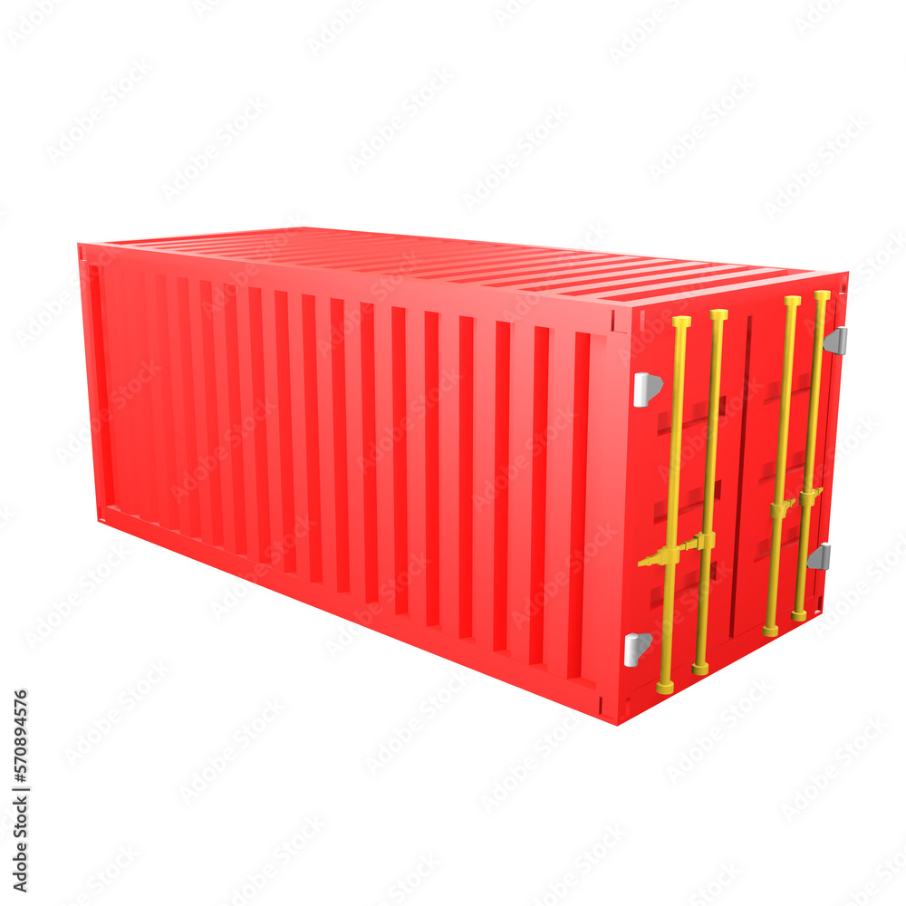 3D design of cargo containers for storage transportation illustration. 3D design of a red colored cargo with closed doors, side view illustration 3D design of cargo containers for storage transportation illustration. 3D design of a red colored cargo with closed doors, side view illustration