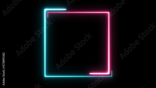 Abstract pink and blue neon glowing light , lasers and lines frame