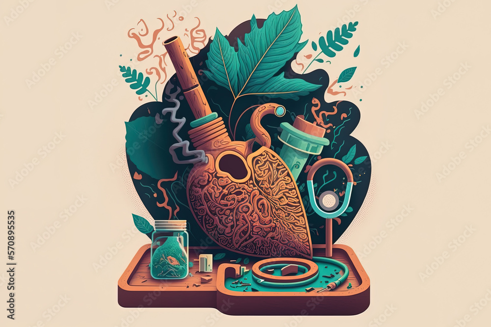 nicotine addiction is flat Illustration of a smoker's anatomy (including lungs), smoking