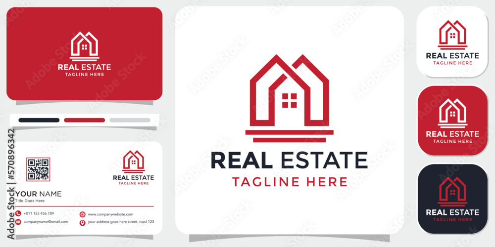 simple real estat logo concept with business card template. simple real estat logo concept with business card template.