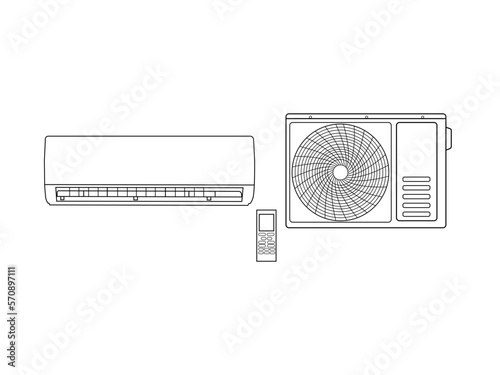 Air conditioner with remote control icon in outline style isolated on white background.Vector Illustration.Isolated on White Background. Office furniture and interior symbol stock vector illustration.
