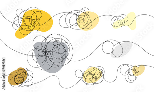 Vector illustration with chaotic lines and spots of random shape in metallic color.
