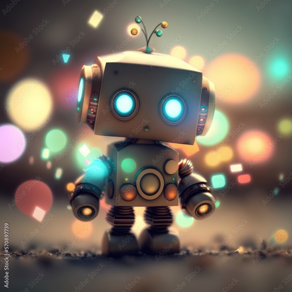 Cute robot with bokeh background, generative ai Cute robot with bokeh background, generative ai