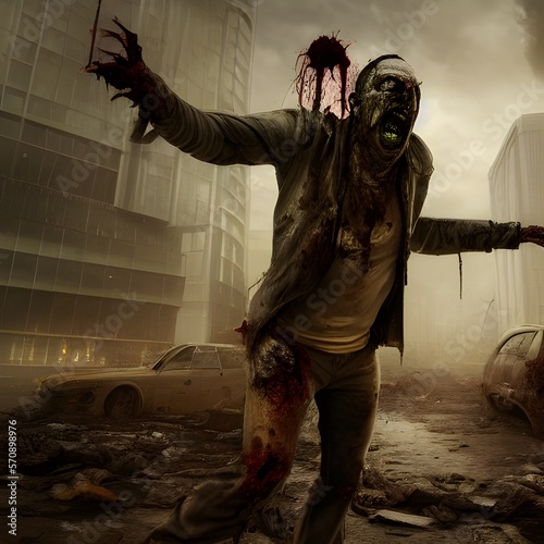 Rotting zombie in a post-apocalyptic world