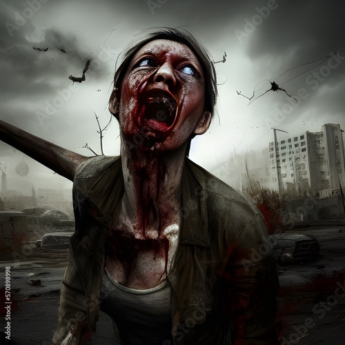 Rotting zombie in a post-apocalyptic world