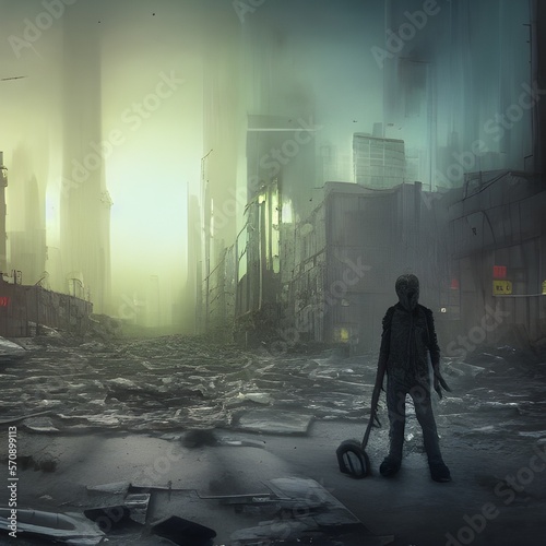 Rotting zombie in a post-apocalyptic world