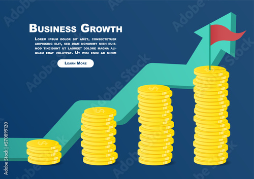 Business growth concept. A pile of money represents the growth and success of the business. A pile of money symbolizes wealth, income and increased financial stability. Vector illustration eps10.