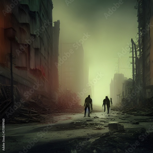 Rotting zombie in a post-apocalyptic world