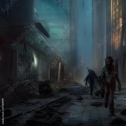 Rotting zombie in a post-apocalyptic world