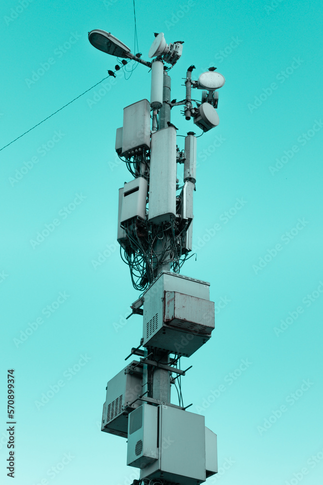 cell phone tower with blu sky, base station