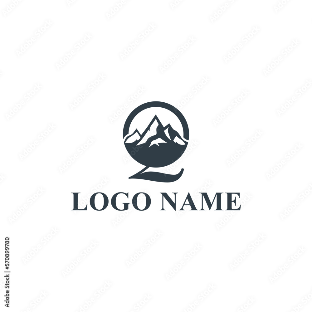 Letter Q mountain logo design concept template