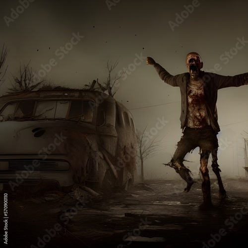 Rotting zombie in a post-apocalyptic world