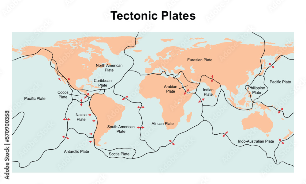 Tectonic Plate World Map Concept Design. Vector Illustartion.