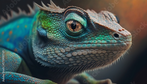 Close up of a green lizard  Generative AI