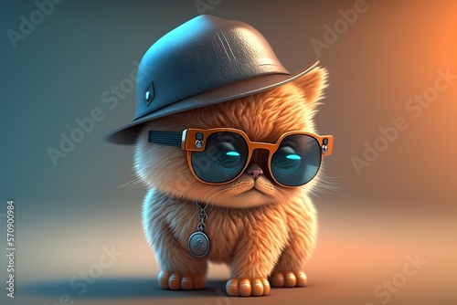 Generative AI of Cute Kitten Wearing Hat and Glasses