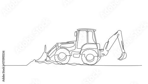 Continuous line art or One Line drawing of backhoe for vector illustration, business transportation. heavy equipment vehicle construction concept. graphic design modern continuous line drawing