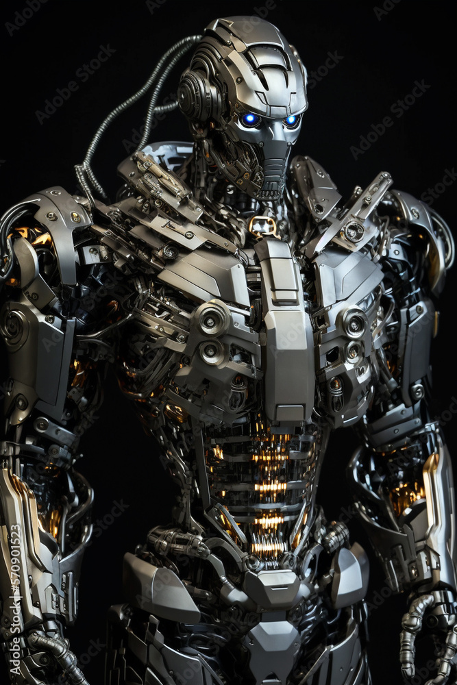 Fototapeta premium Humanoid robot advanced soldier concept. Generative AI illustration