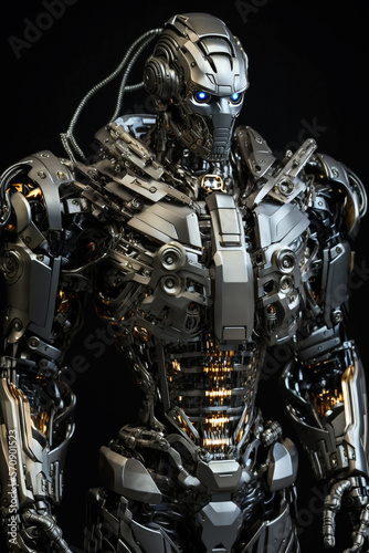 Humanoid robot advanced soldier concept. Generative AI illustration