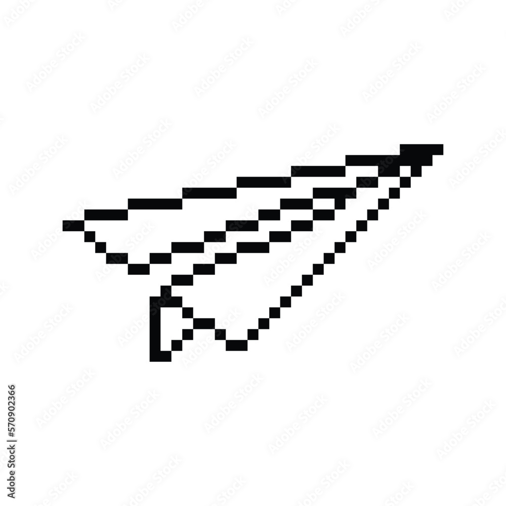  paper plane icon 8 bit, pixel art airplane icon  for game  logo. 