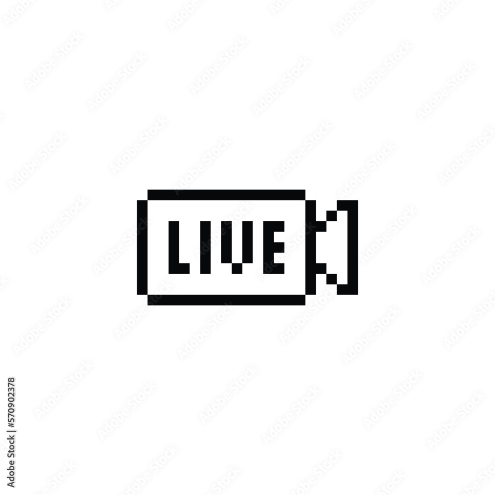 Live stream icon 8 bit, pixel art camera icon  for game  logo. 