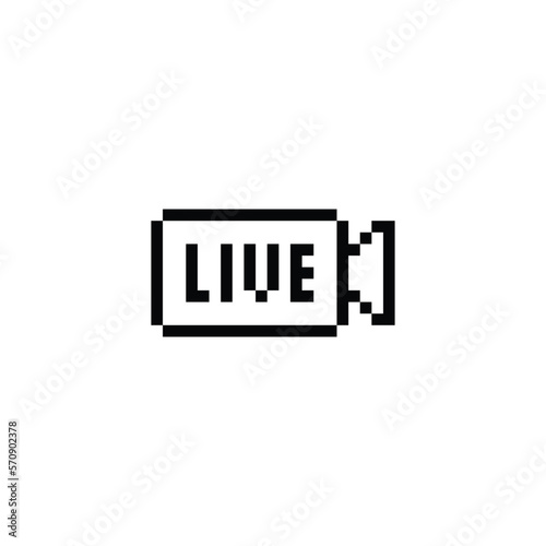 Live stream icon 8 bit, pixel art camera icon for game logo. 
