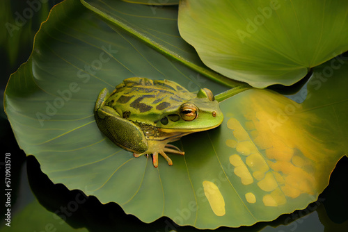 Common green frog on a leaf, Generative AI photo