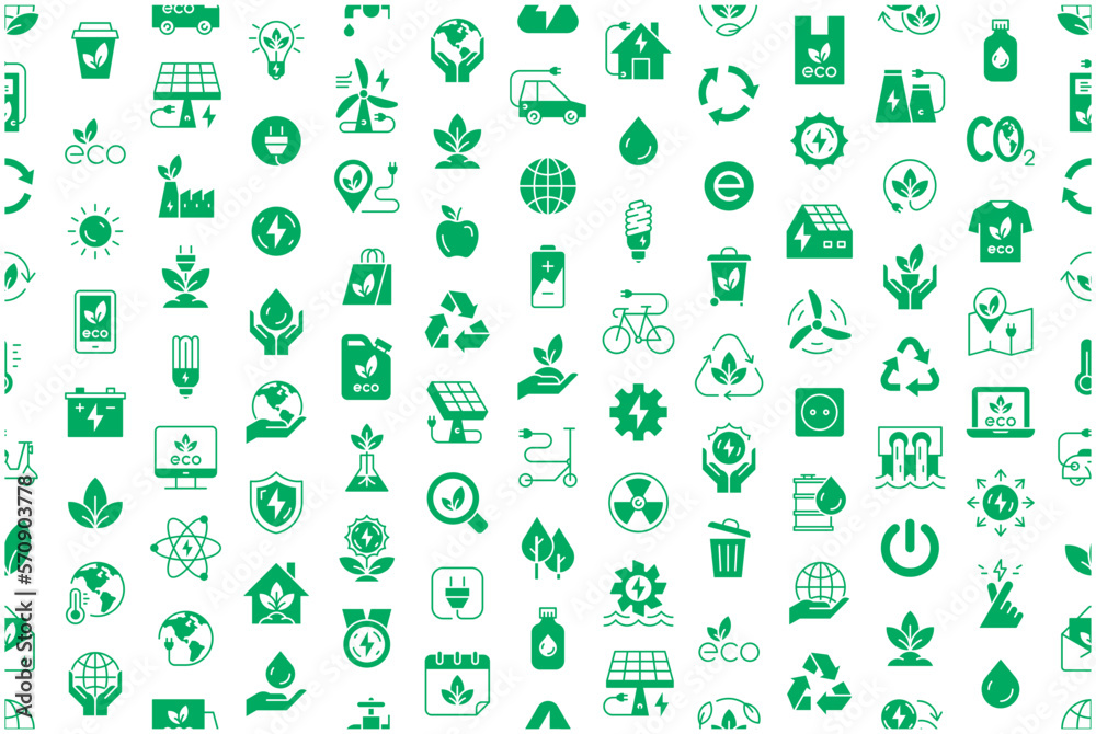 Seamless pattern with Ecology icons. Nature icon. Eco green icons. Thin line icon set Seamless pattern with Ecology icons. Nature icon. Eco green icons. Thin line icon set