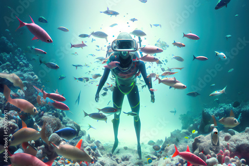 Underwater scuba diver, Generative AI