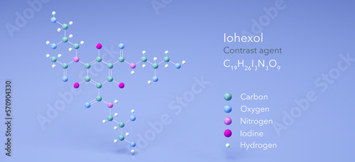 iohexol molecule, molecular structures, Contrast agent, 3d model, Structural Chemical Formula and Atoms with Color Coding photo