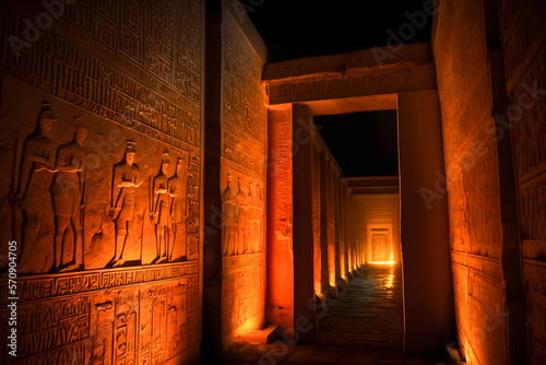 Mystic Egyptian hieroglyphs in Egypt Edfu temple, Aswan. Generation AI