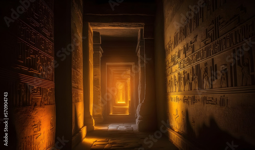 Mystic Egyptian hieroglyphs in Egypt Edfu temple, Aswan. Generation AI