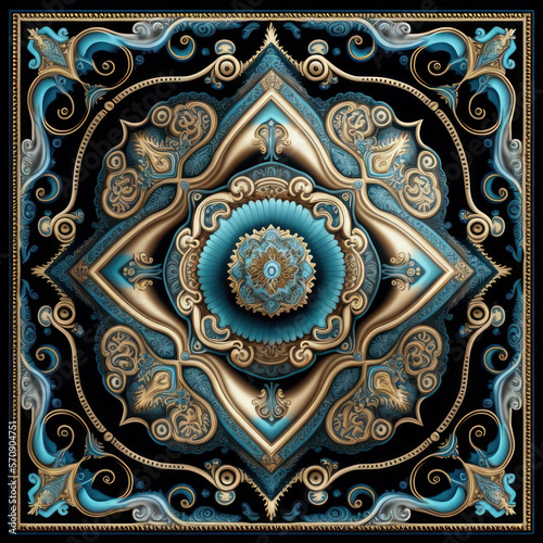 Elementos abstractos simétricos, diseño étnico, patrón para azulejos telas, creado con IA generativa