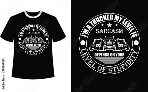 Trucker T-shirt Design, Colors can be easily changed on a dark T-shirt or a white T-shirt
