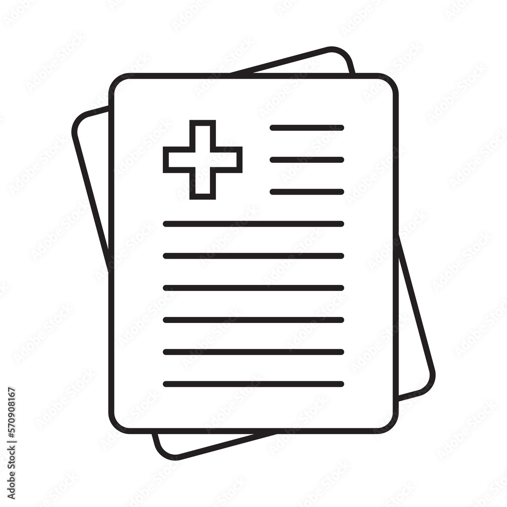 Medical record icon, medical report icon, medical history thin line icon, vector isolated. Medical record icon, medical report icon, medical history thin line icon, vector isolated.
