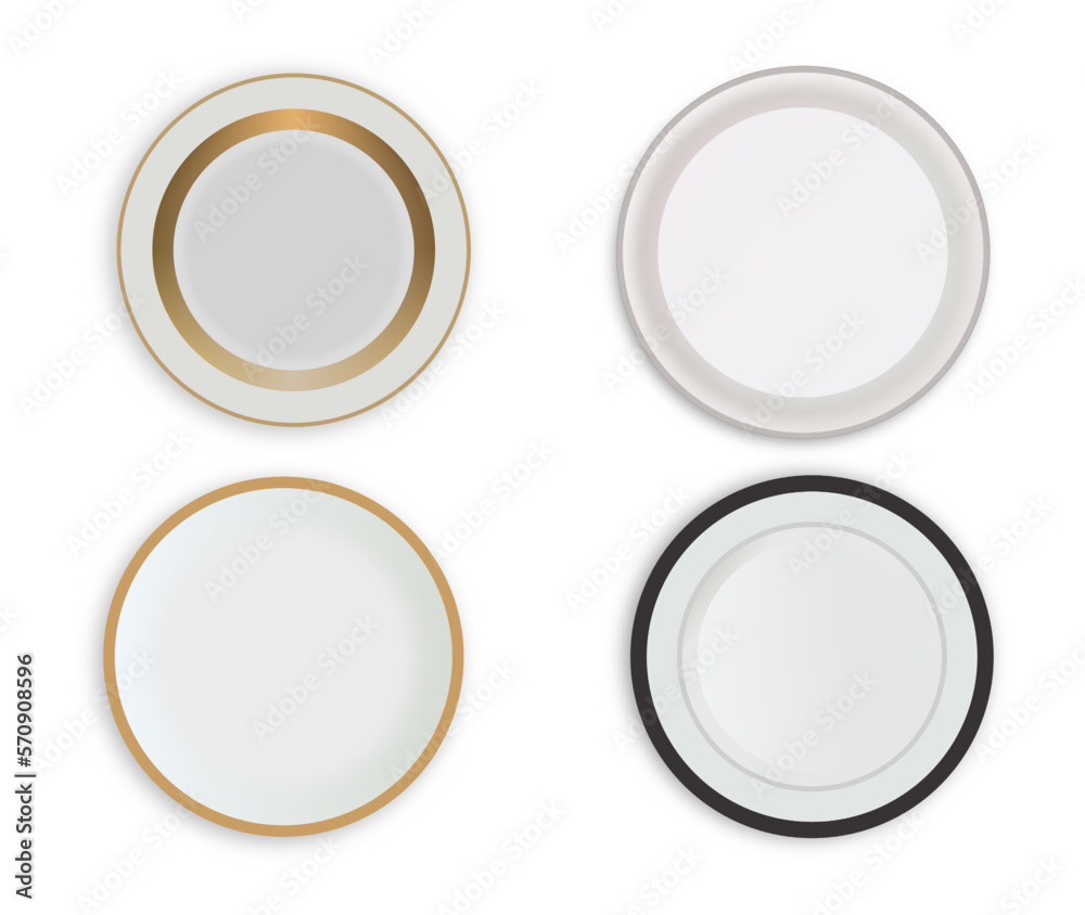 Dining plate set in colors, gold, black, grey, vector illustration
Dining plate set in colors, gold, black, grey, vector illustration