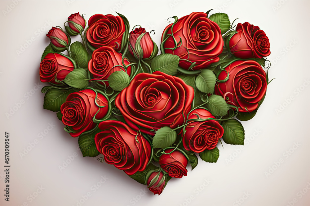A bouquet of red roses in the shape of a heart on white A bouquet of red roses in the shape of a heart on white