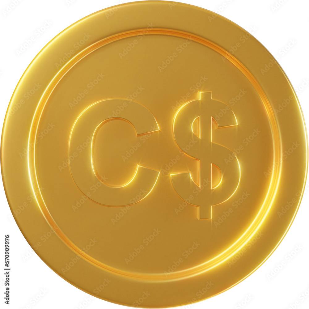 Golden Canadian dollar coin 3d render illustration Golden Canadian dollar coin 3d render illustration