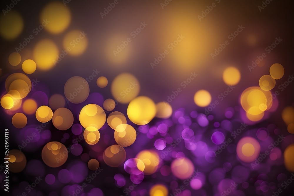 Yellow and purple bokeh  on a dark background created with Generative AI technology