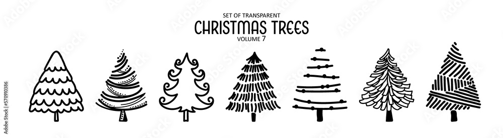 Cute hand drawn isolated black outline Christmas trees on transparent background png file (Volume 7) Cute hand drawn isolated black outline Christmas trees on transparent background png file (Volume 7)