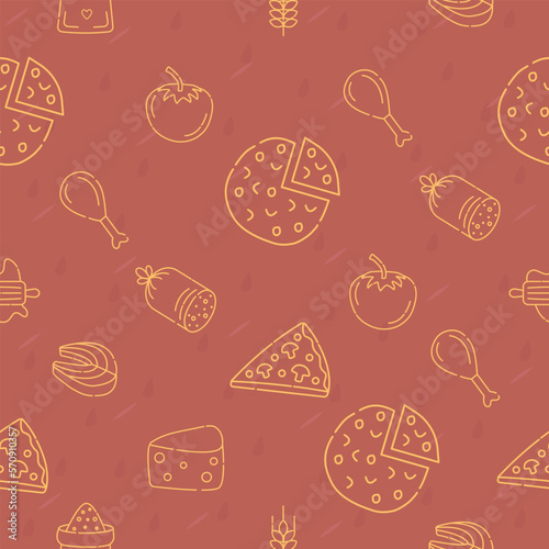 Food monochrome seamless pattern in red and yellow shades