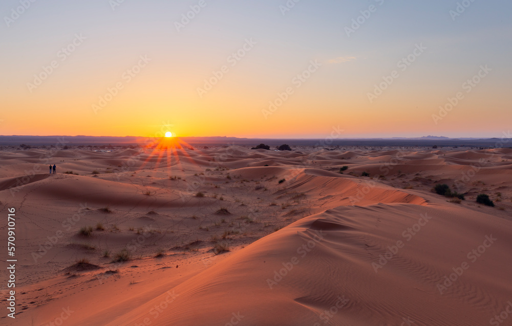 The golden sand dunes of Erg Chebbi near Merzouga in Morocco, Sahara, Africa