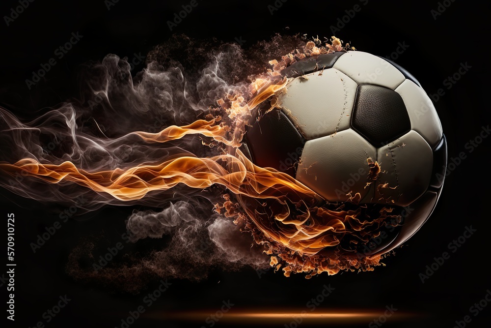 Naklejka premium Burning soccer ball. Generative AI