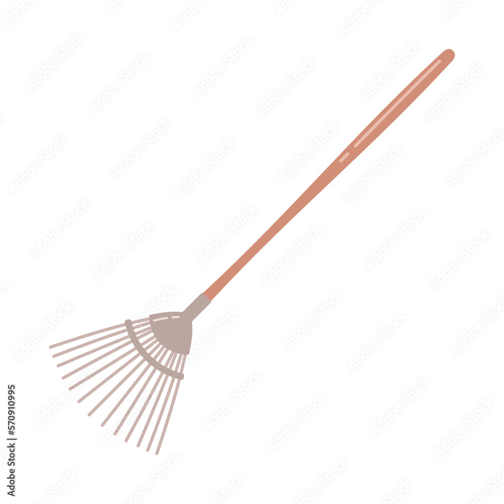 Garden fan rake isolated on white background. Garden equipment, tool. Seasonal garden work. Spring vector llustration.